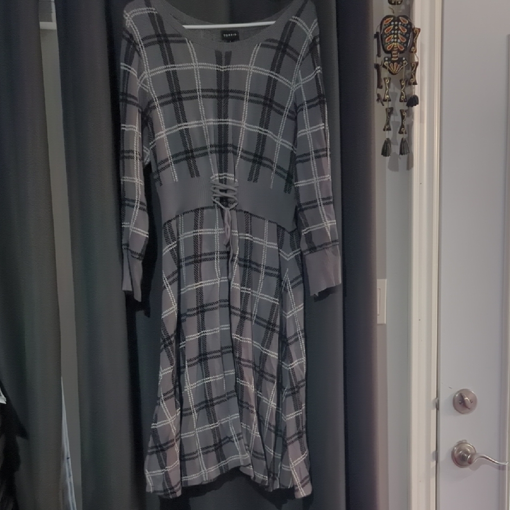 Torrid Black and Gray Plaid Long Sleeve Dress